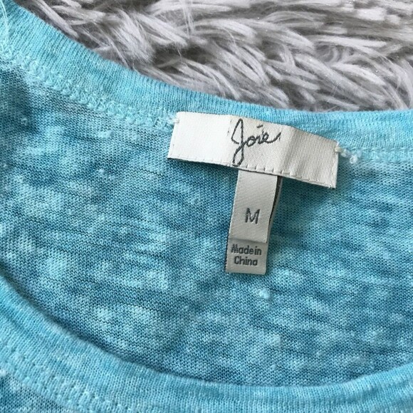 Joie Top M Maddie 100% Linen Tee  in Baby Blue Aqua - Picture 5 of 8